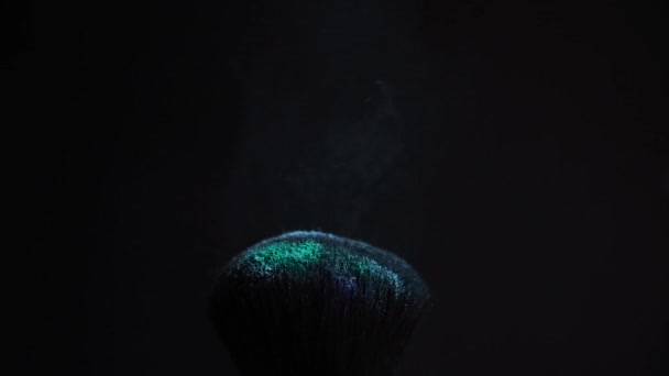 Slow Motion Make Brush Blue Powder Explosion Burst Black Background — Wideo stockowe