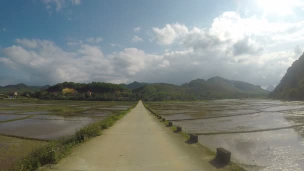 Vietnam Concrete Road Rice Patties Blue Sky Gopro — стоковое видео