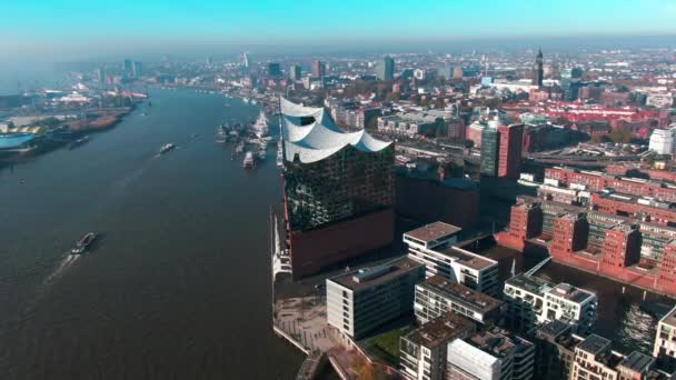 Hamburg Harbor Drone Materiał Filmowy — Wideo stockowe