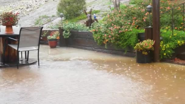 去年加州发生火灾后 大雨过后 她在后院被洪水淹没 — 图库视频影像