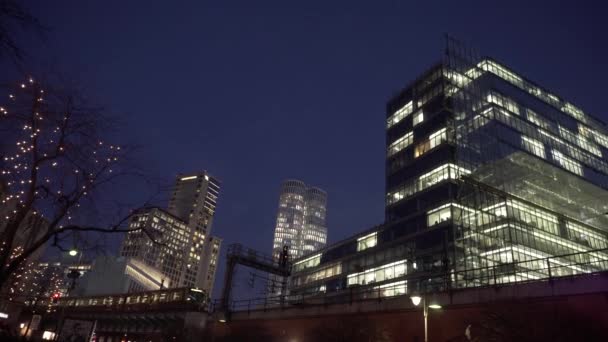 Public Transport Train Berlin Night Modern Buildings Germany — Video Stock