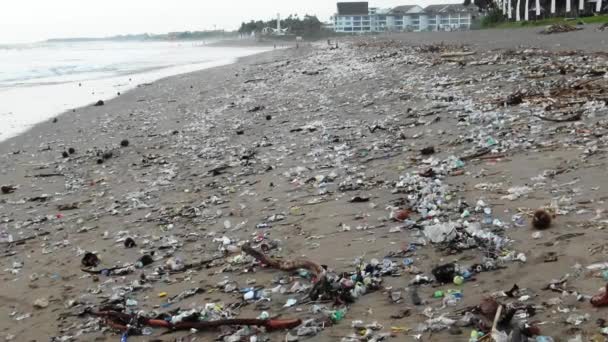Pull Shot Huge Amount Trash Sandy Beach Ecological Disaster Man — Video