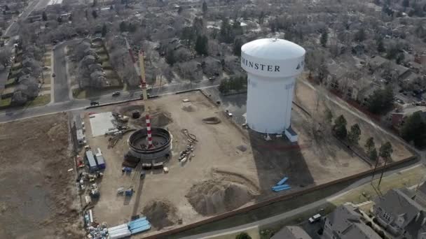 Aerial 360 Views Water Tower Construction Site — 비디오