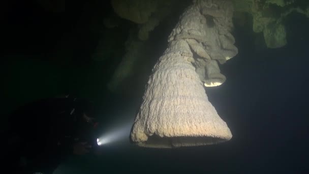 Cave Diver Unique Bell Speleothems — Vídeo de Stock