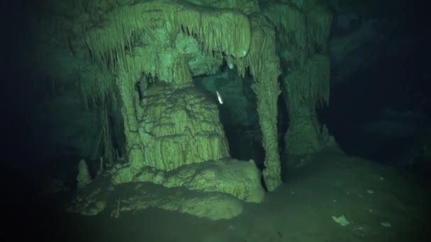 Beautiful Cave Speleology Underwater — Stok video