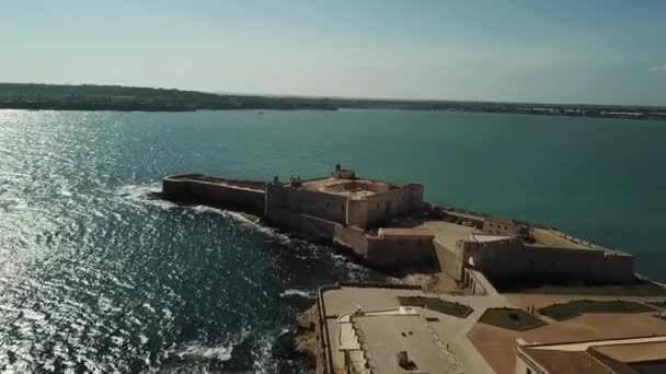 Drone Flight Castello Maniace Ortigya Island Syracuse Sicily Italy — Vídeo de stock