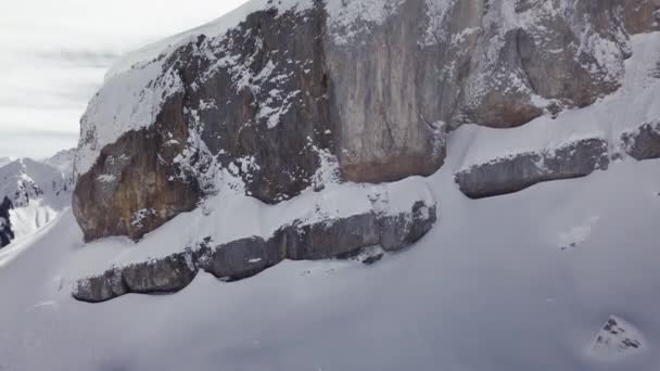 Aerial Drone Shot Montain Rock Alps Austria Kleinwalsertal Skiing Area — Wideo stockowe