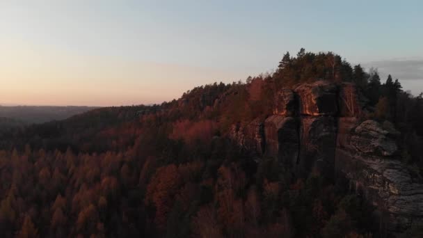 Aerial Impressive Landscape Sandstone Formations Saxon Switzerland — kuvapankkivideo