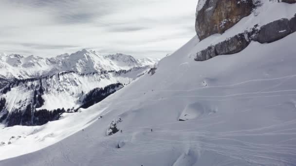 Aerial Drone Shot Montain Rock Alps Austria Kleinwalsertal Skiing Area — Video Stock
