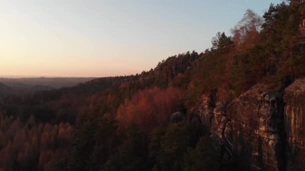 Aerial Flying Rocky Landscape Saxon Switzerland Germany — Stockvideo