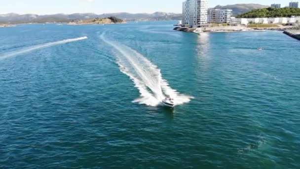 Fast Boat Driving City Stavanger Summer Norway 2018 — Stock video