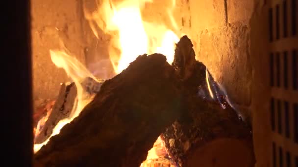 Firewood Catching Fire Tile Stove Cockle — Stockvideo