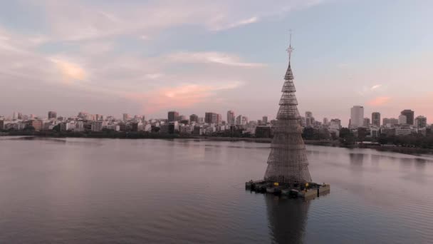 Panning Worlds Tallest Floating Christmas Tree 2018 Rio Janeiro Middle — Stockvideo