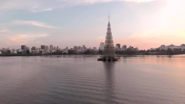 Closing Worlds Tallest Floating Christmas Tree 2018 Rio Janeiro City — Stock Video