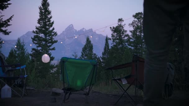 Campsite Awaits Camper Walks Grand Teton National Park Wyoming Early — 图库视频影像