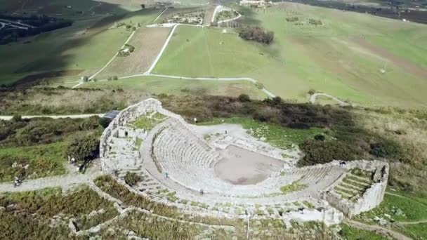 Drohnen Ansicht Des Theaters Von Segesta Sizilien Italien — Stockvideo