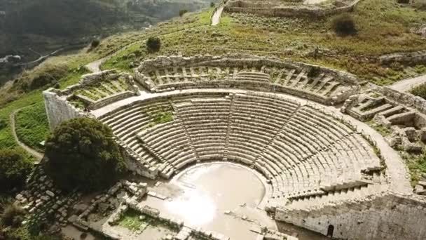 Drone Vista Teatro Segestam Sicília Itália — Vídeo de Stock