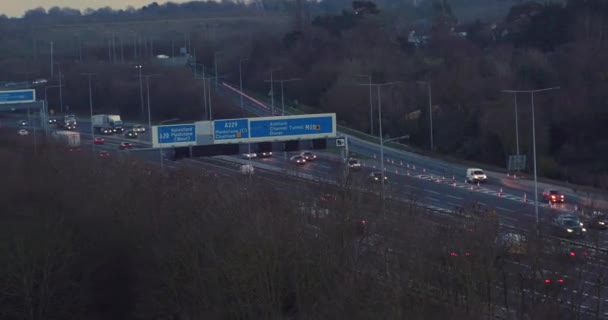 Flygfoto Över M20 Aylesford Kent Storbritannien Skjuten Rusningstid Trafik — Stockvideo
