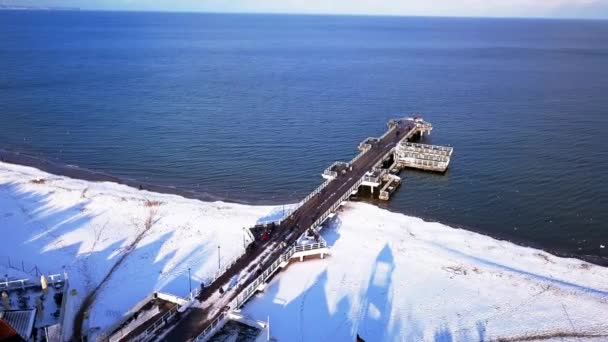 Gdansk Brzezno Pier Winter Aerial Shot Flying Sideways Looking Pier — Wideo stockowe