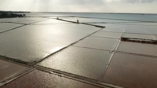 Вид Солёные Озера Салина Гранде Сицилия Италия Вытаскивай — стоковое видео