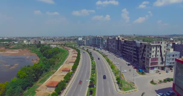 Highway City Buildings River Drone View Bridge River Chitwan Nepal — Stock videók