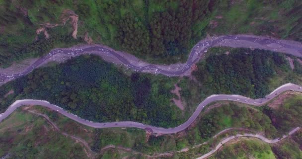 Zigzag Road Top View Kahmir India Traffice Going Big Forest — Wideo stockowe