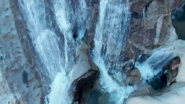 Aerial Top View Ascending Revealing Cascading Waterfalls Deep Blue Pools — Wideo stockowe