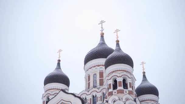 View Cuppola Towers Alexander Nevsky Cathedral Famous Russian Orthodox Church — Vídeos de Stock