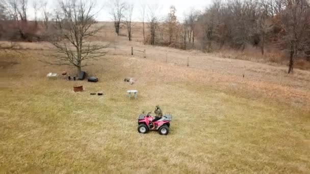 Driver Getting Ready Ride Four Wheeler Open Field — Stockvideo