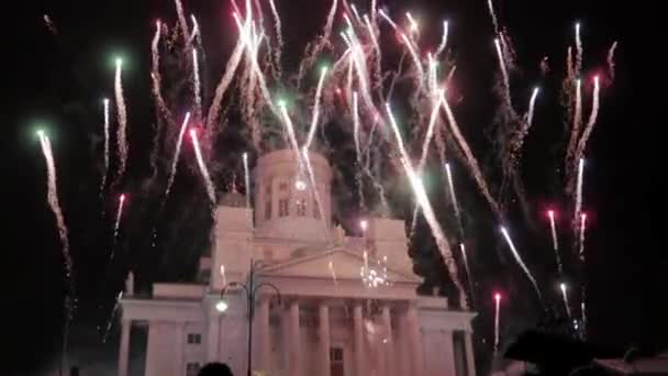 New Year Eve Fireworks Helsinki Front Cathedral — Video