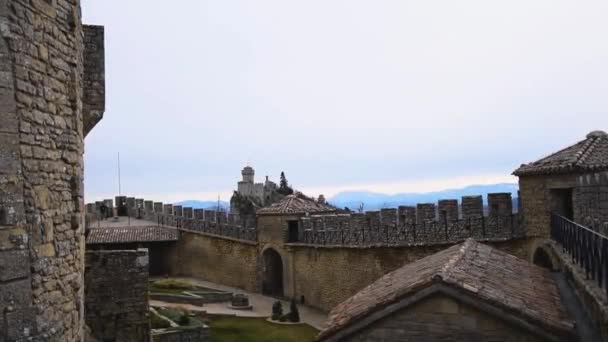 Vista Panorámica Desde Castillo Antigua Fortaleza Medieval San Marino Día — Vídeos de Stock