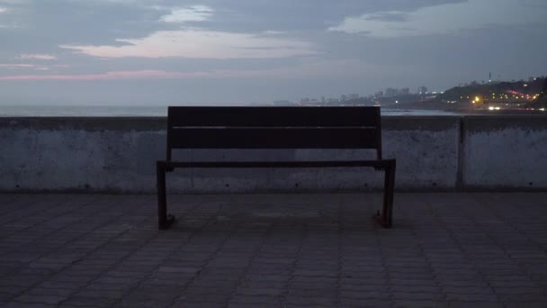 Sunset Empty Bench Jetty Miraflores Lima — Stok Video