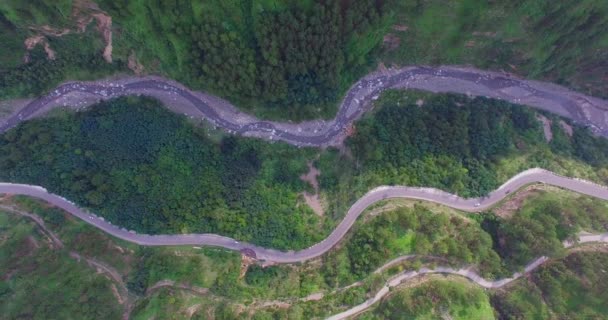 Volo Aereo Sopra Auto Guidando Lungo Strada Circondata Boschi Strade — Video Stock