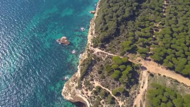 在阳光灿烂的日子里 俯瞰西班牙地中海沿岸一个大悬崖的空中景色 — 图库视频影像