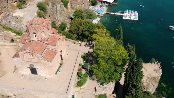 Vue Aérienne Côte Macédonienne Clif Belle Eau Autour Lac Ohrid — Video