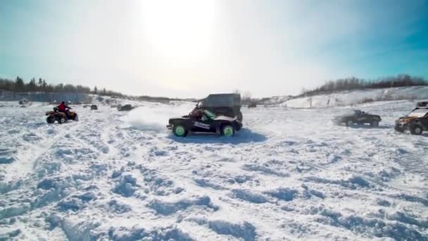 Action Shots Modified Car Rips Winter 4X4 Event — Stock Video