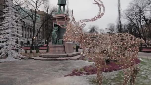 Rendieren Lichte Decoratie Een Park Helsinki Rond Kerst — Stockvideo