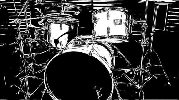Μαύρο Και Άσπρο Animation Του Drum Set — Αρχείο Βίντεο