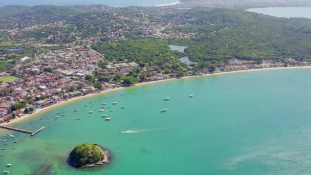 Arial Shot Colorful Green Waters Buzios Bay Brazil — Αρχείο Βίντεο