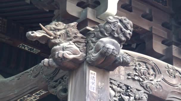 Beautiful Ancient Wood Carving Sculpture Depicting Japanese Style Pig Decorated — Stock video