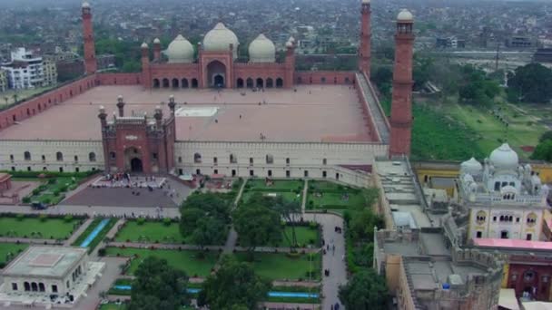 Lahore Pakistán Vuelo Con Drones Desde Mundialmente Famosa Mezquita Badshahi — Vídeos de Stock
