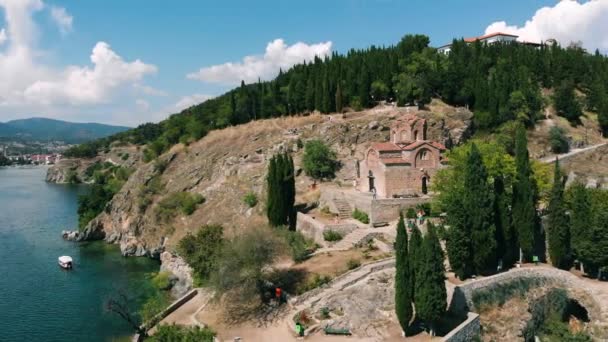 Macédoine Repère Église Orthodoxe Historique Lac Ohrid Plan Aérien — Video