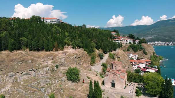 Macédoine Repère Église Orthodoxe Historique Lac Ohrid Plan Aérien — Video