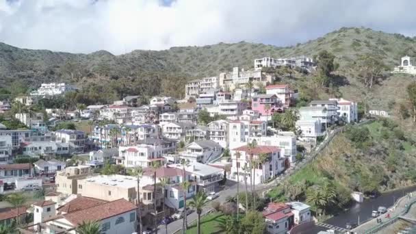 Lecąc Kierunku Niesamowitych Domów Wzgórzu Wyspie Catalina — Wideo stockowe