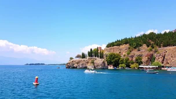Beautiful View Ancient Ohrid City Church Saint John Theologian Kaneo — Stockvideo
