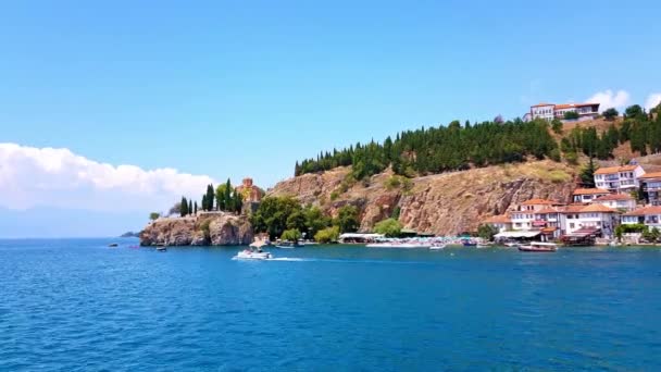 Beautiful View Ancient Ohrid City Church Saint John Theologian Kaneo — Stockvideo