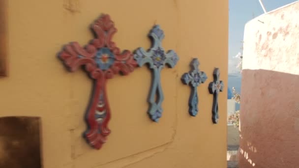 Souvenir Style Colorful Crosses Hang Orange Wall Alley Close Famous — Stock Video