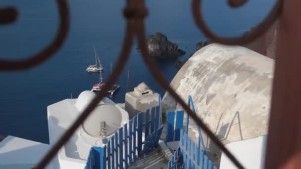 Spårar Bilder Semesterutsikt Grekisk Genom Dekorationselementen Trädgård Port Har Utsikt — Stockvideo