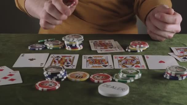 While Playing Poker Game Someone Drops Two Ace Cards Payer — Stock Video