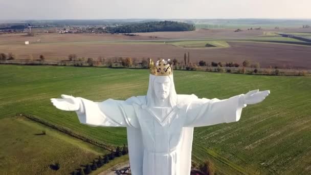 Drohnen Ansicht Der Christus König Statue Swiebodzin Polen Europa — Stockvideo